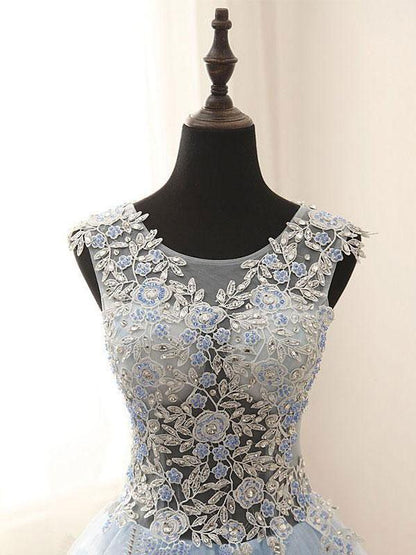 Aimishang Elegant A-line Scoop-Neck Sleeveless Floor-Length Tulle Appliqued Prom Dress Wholesale