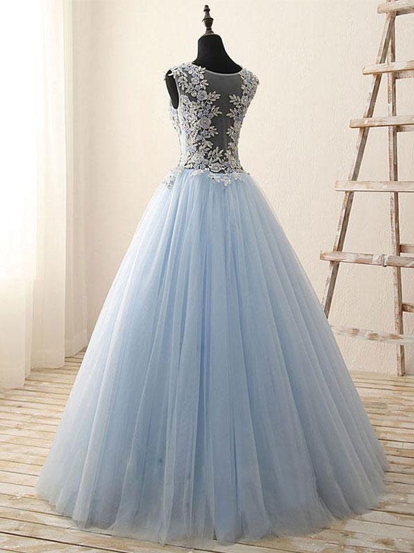 Aimishang Elegant A-line Scoop-Neck Sleeveless Floor-Length Tulle Appliqued Prom Dress Wholesale