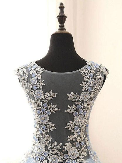 Aimishang Elegant A-line Scoop-Neck Sleeveless Floor-Length Tulle Appliqued Prom Dress Wholesale