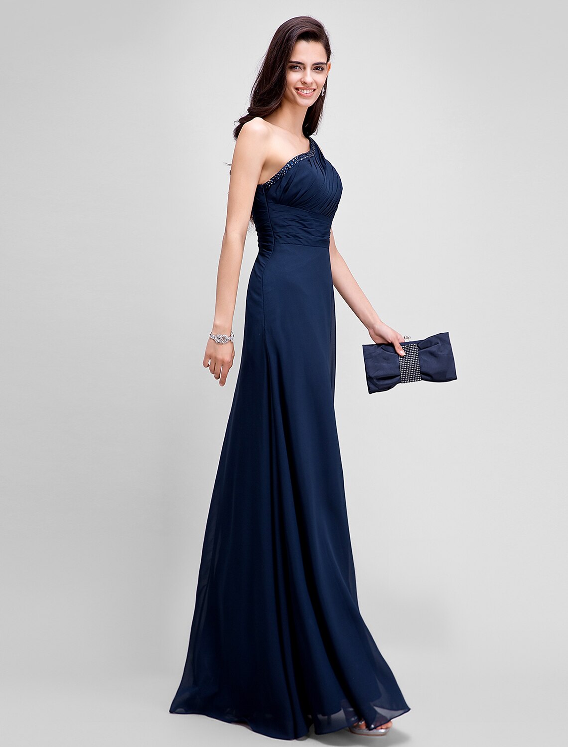 Wholesa Sheath / Column Empire Dress Wedding Guest Formal Evening Floor Length Sleeveless One Shoulder Bridesmaid Dress Chiffon with Ruched Beading