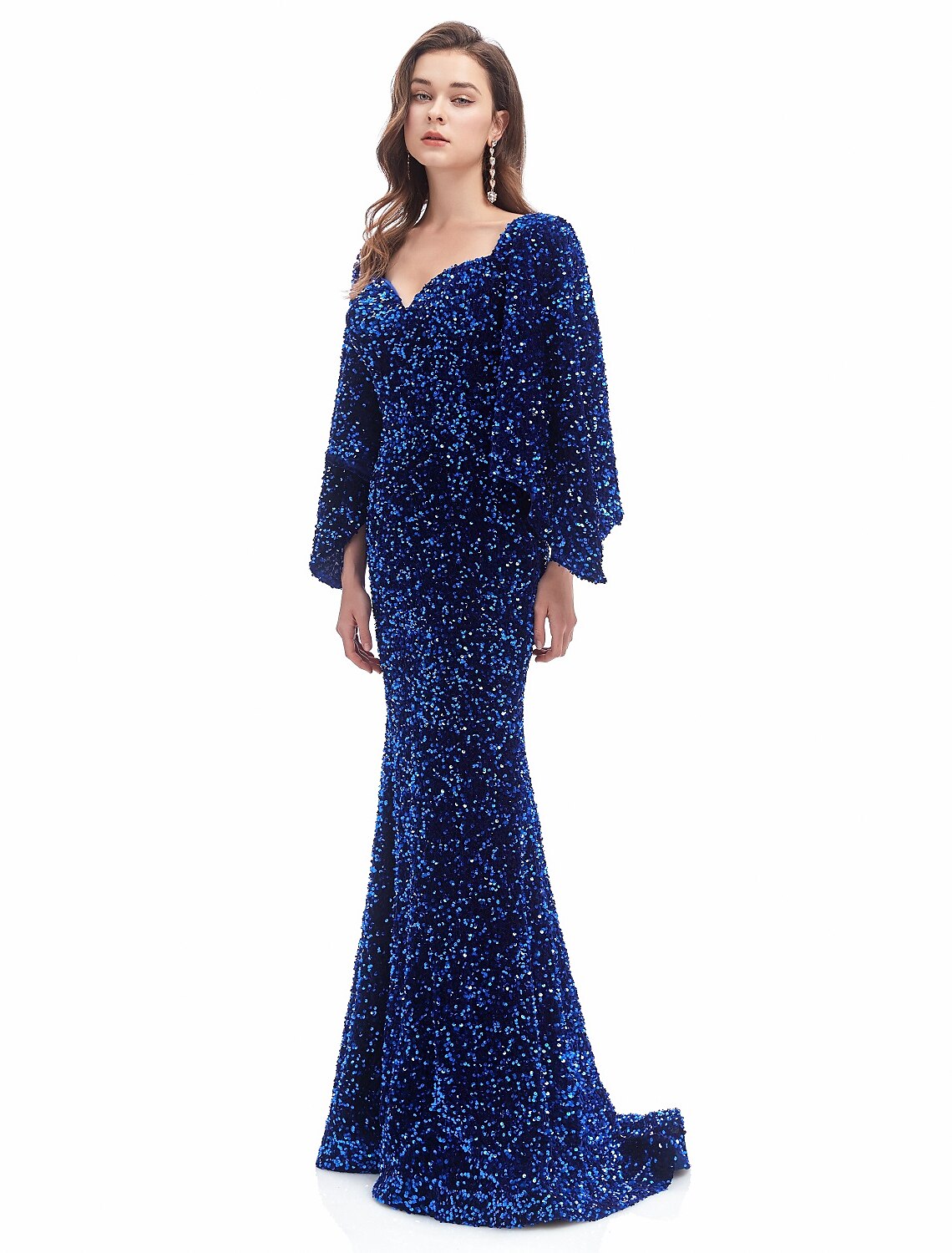 Wholesa Mermaid / Trumpet Evening Gown Sparkle Dress Formal Evening Court Train Long Sleeve Sweetheart Sequined with Sequin