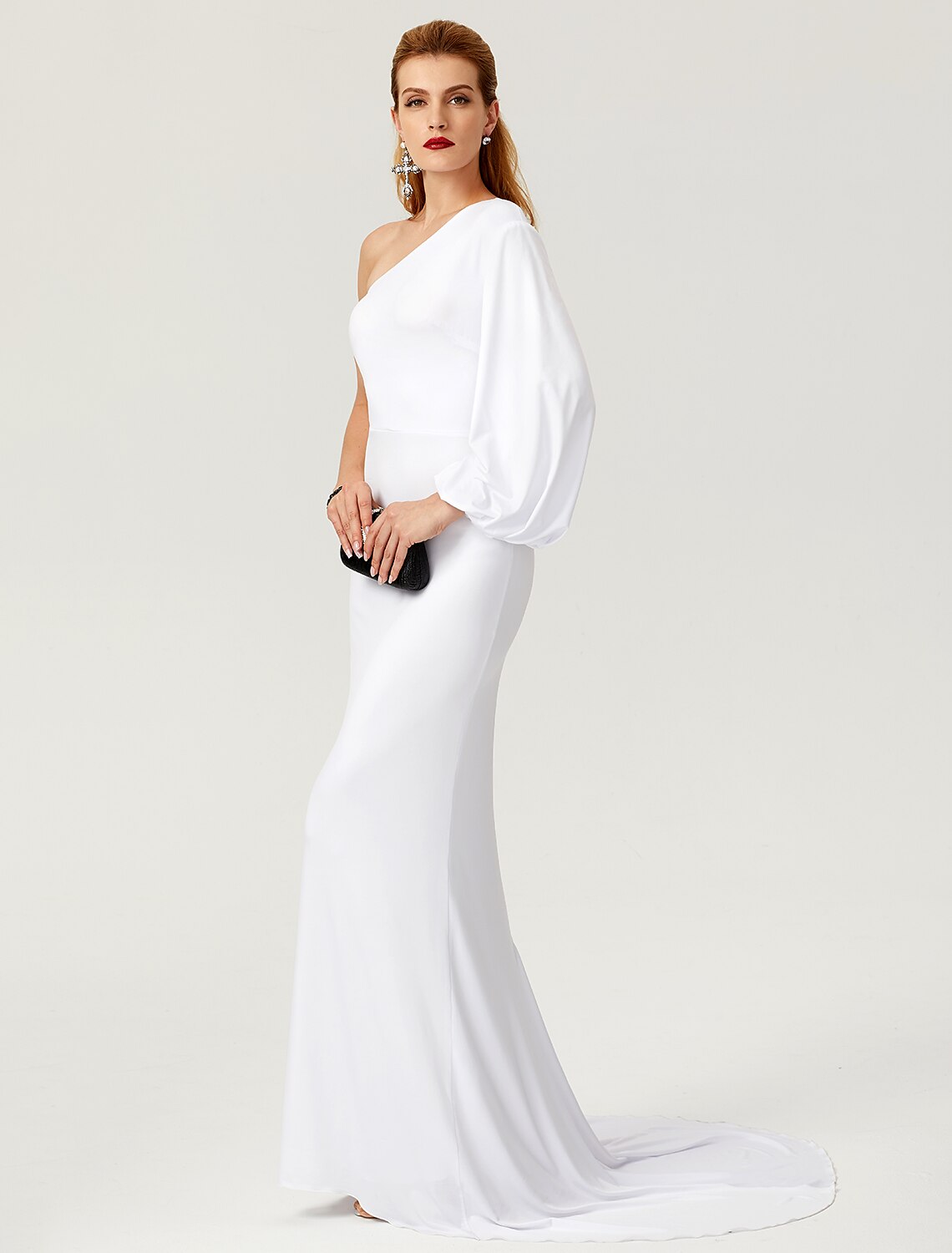 Wholesa Mermaid / Trumpet Celebrity Style Dress Engagement Formal Evening Court Train Long Sleeve One Shoulder Jersey with Pleats