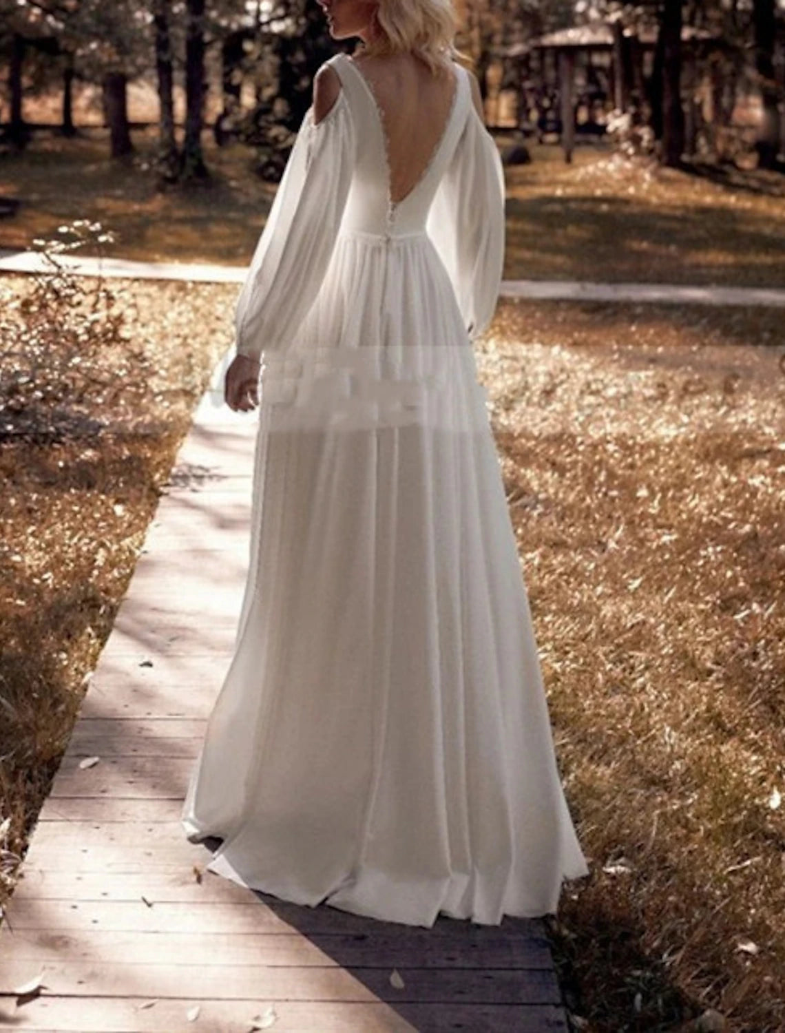 Wholesa Beach Boho Wedding Dresses A-Line Off Shoulder Long Sleeve Floor Length Chiffon Bridal Gowns With Solid Color