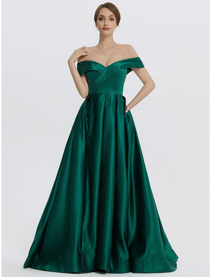 Wholesa A-Line Evening Gown Elegant Dress Formal Prom Floor Length Sleeveless Sweetheart Satin with Slit