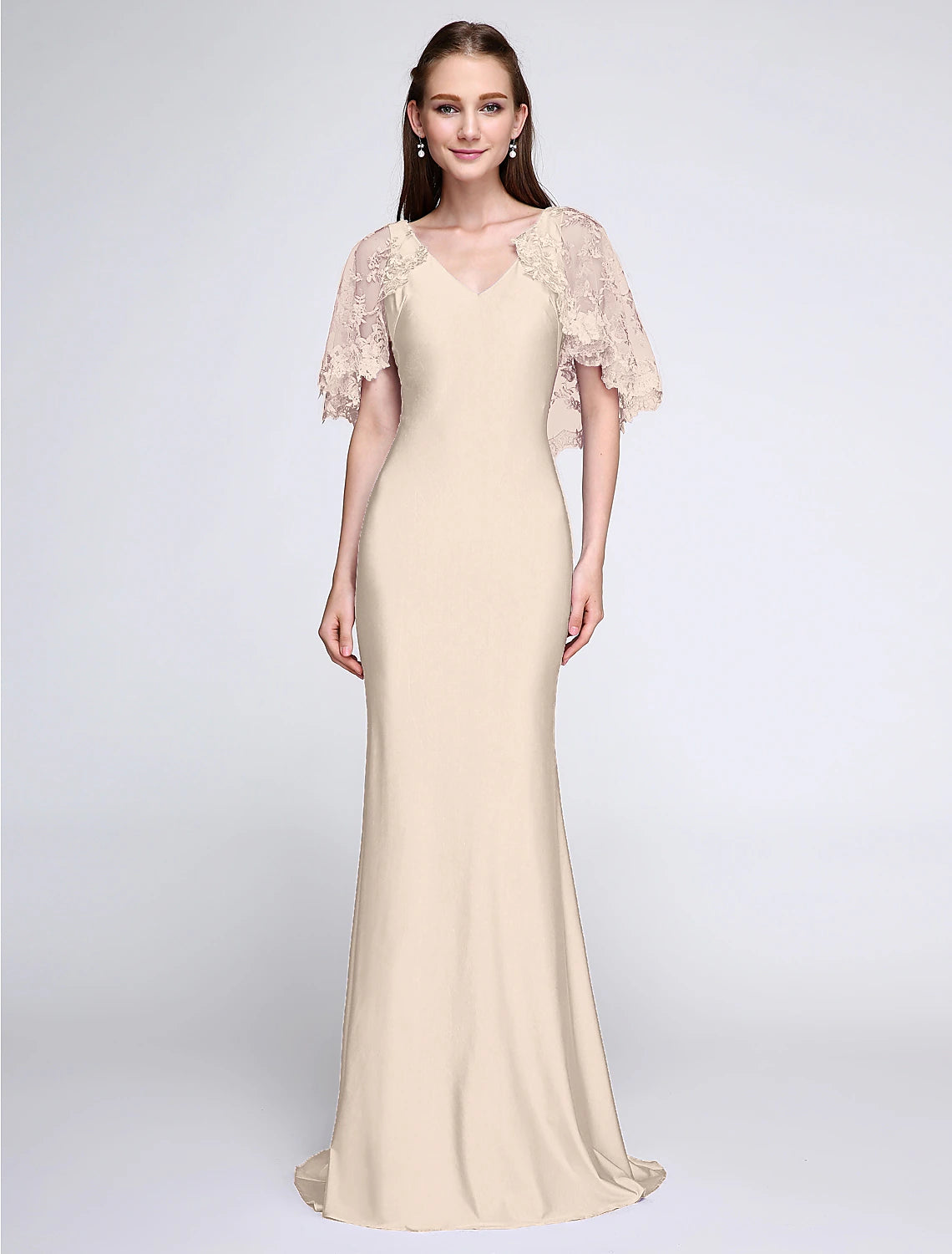 Aimishang Mermaid / Trumpet Bridesmaid Dress V Neck Sleeveless Wrap Included Sweep / Brush Train Jersey with Lace