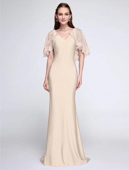 Aimishang Mermaid / Trumpet Bridesmaid Dress V Neck Sleeveless Wrap Included Sweep / Brush Train Jersey with Lace