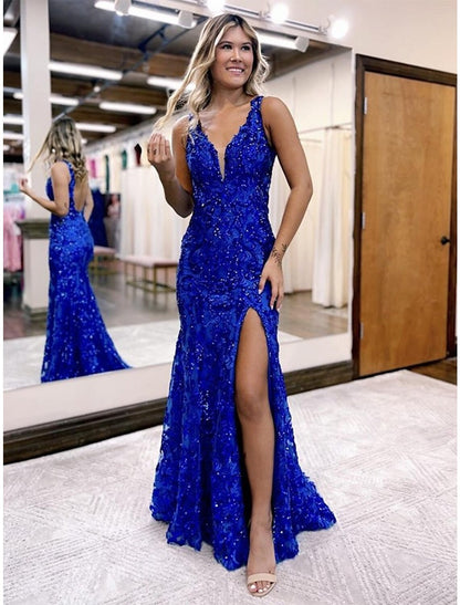 wholesale  Mermaid / Trumpet Prom Dresses Sparkle & Shine Dress Formal Sweep / Brush Train Sleeveless V Neck Sequined Backless with Sequin