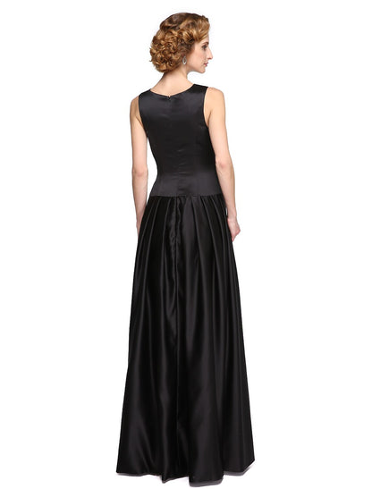 wholesale  A-Line Jewel Neck Floor Length Stretch Satin Mother of the Bride Dress with Beading / Appliques