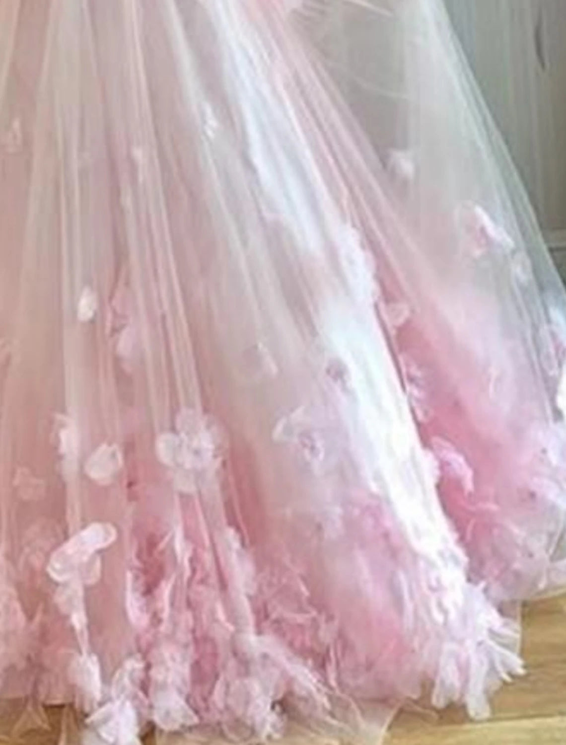 Wholesale A-Line Prom Dresses Floral Dress Performance Floor Length Sleeveless Spaghetti Strap Tulle with Pleats Appliques