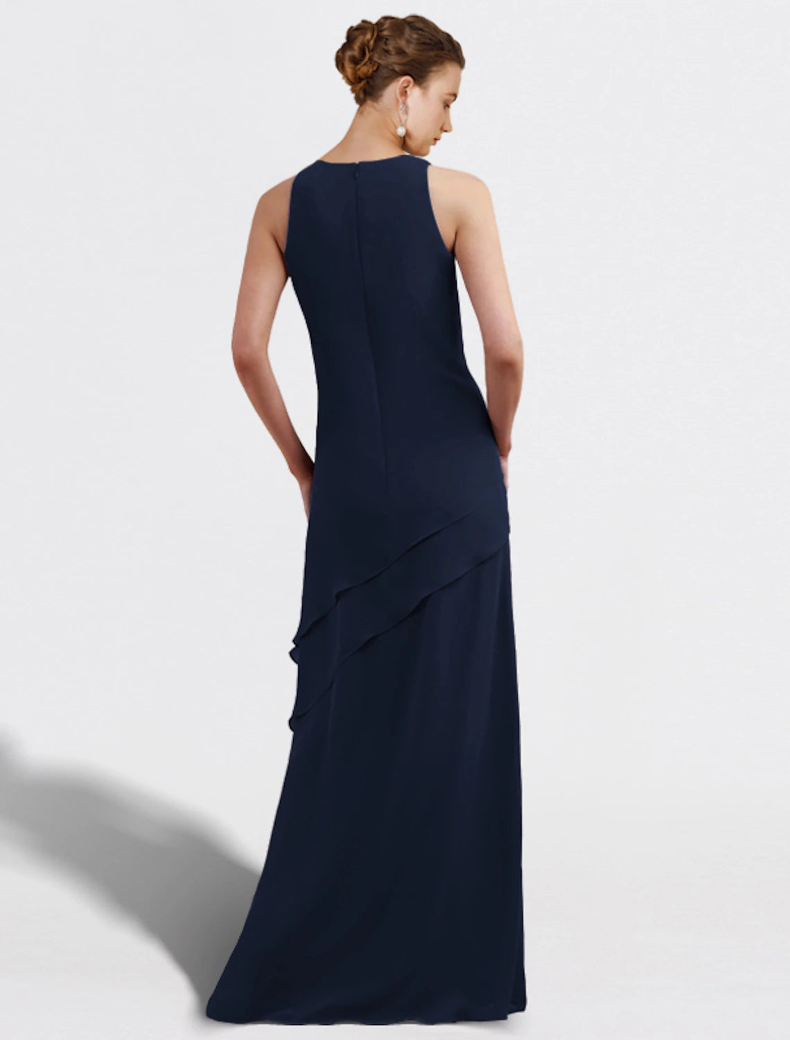 wholesale  Two Piece A-Line Mother of the Bride Dress Plus Size Elegant Jewel Neck Floor Length Chiffon Sleeveless Wrap Included with Ruffles Appliques