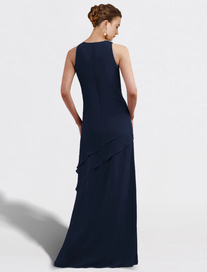 Wholesa  Two Piece A-Line Mother of the Bride Dress Plus Size Elegant Jewel Neck Floor Length Chiffon Sleeveless Wrap Included with Ruffles Appliques