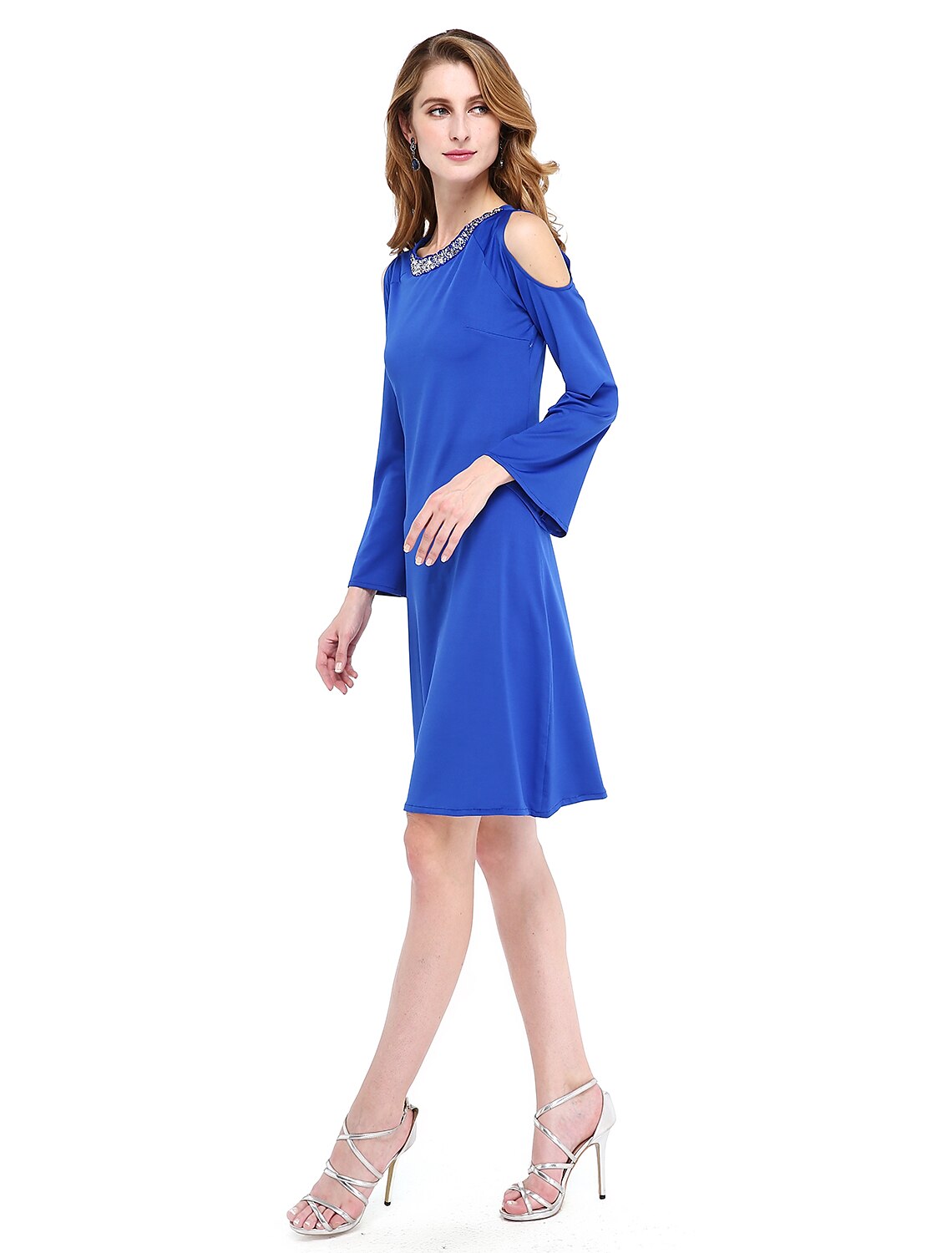 Wholesa Sheath / Column Mother of the Bride Dress Elegant Jewel Neck Knee Length Jersey Long Sleeve No with Beading