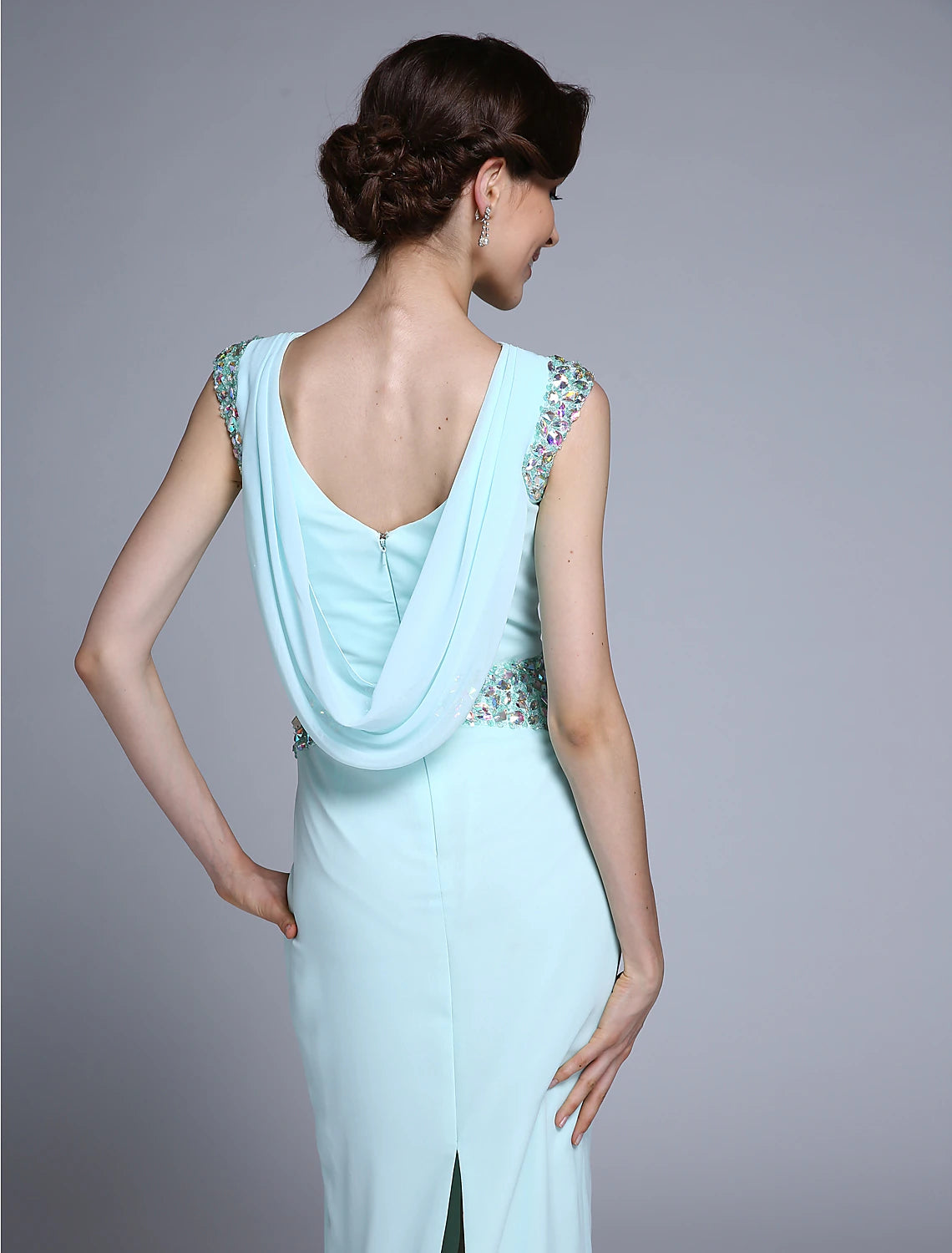 wholesale Sheath / Column Mother of the Bride Dress Elegant Bateau Neck Ankle Length Chiffon Sleeveless No with Crystals