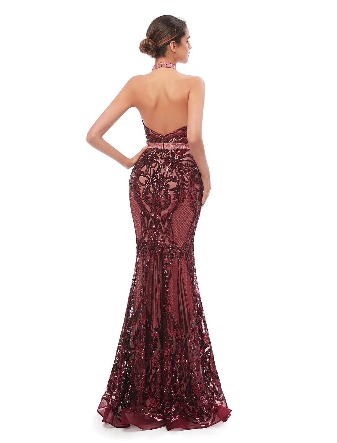 wholesale  Mermaid / Trumpet Evening Gown Beautiful Back Dress Prom Floor Length Sleeveless Halter Sequined with Sequin