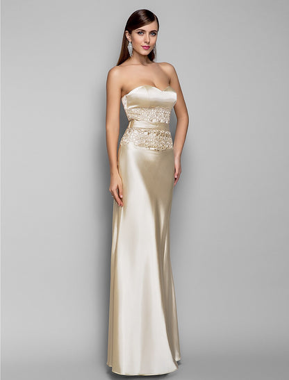 Wholesa Mermaid / Trumpet Evening Gown Open Back Dress Wedding Guest Cocktail Party Floor Length Sleeveless Sweetheart Stretch Satin with Appliques