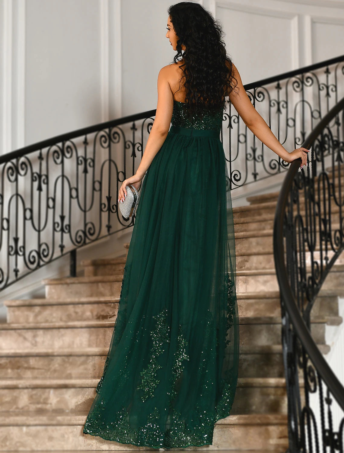 Wholesa Mermaid Prom Dresses Emerald Green Dress Red Green Dress Wedding Guest Court Train Sleeveless Strapless Tulle with Slit Appliques