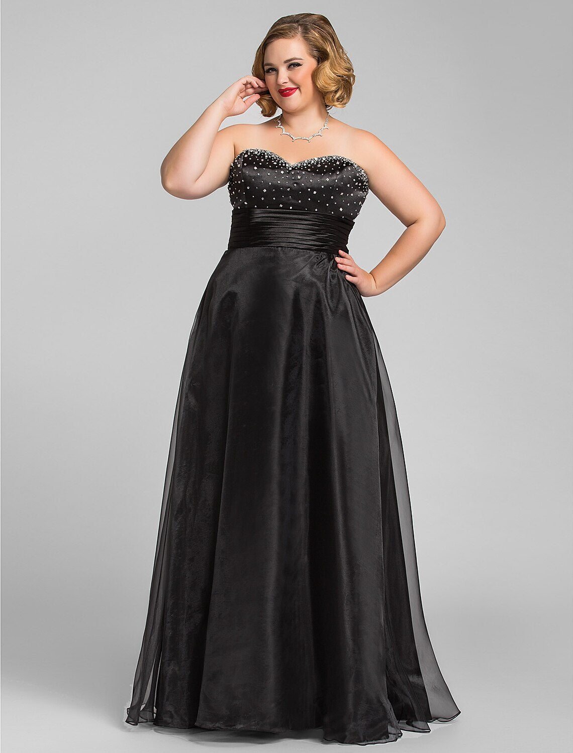 Wholesale A-Line Little Black Dress Dress Prom Floor Length Sleeveless Sweetheart Organza with Ruched Beading