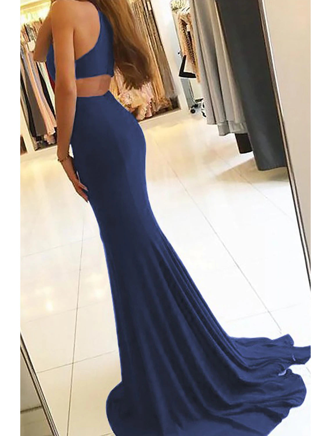 Wholesa  Mermaid / Trumpet Evening Gown Bodycon Dress Formal Prom Court Train Sleeveless High Neck Stretch Fabric with Slit