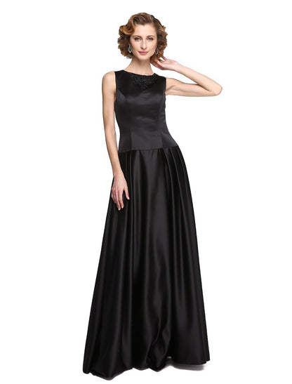 wholesale  A-Line Jewel Neck Floor Length Stretch Satin Mother of the Bride Dress with Beading / Appliques