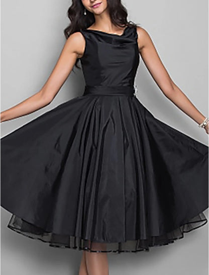 wholesale  A-Line Cocktail Dresses Vintage Dress Halloween Knee Length Sleeveless V Neck Taffeta with Pleats Crystals