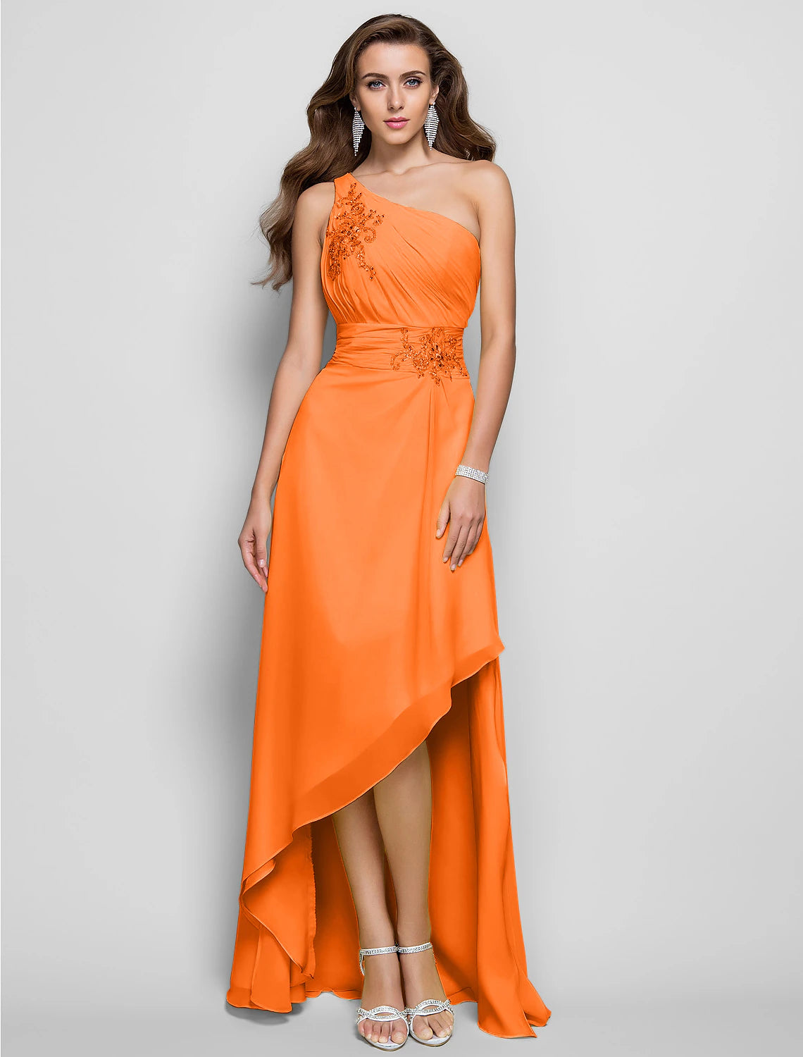 Wholesa Sheath / Column Elegant Dress Wedding Guest Cocktail Party Asymmetrical Sleeveless One Shoulder Bridesmaid Dress Chiffon with Beading Slit Appliques