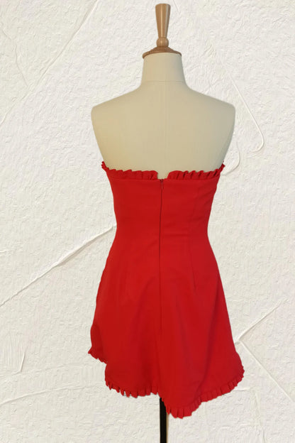 Aimishang Ruffles Strapless Red Tight Mini Dress Simple Party Dress Cute Homecoming Dress