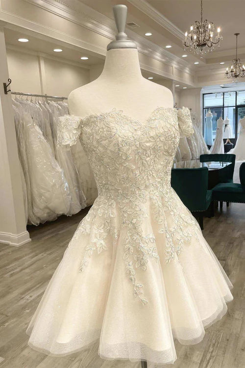 Wholesale Elegant White Appliques A-Line Short Wedding Dress