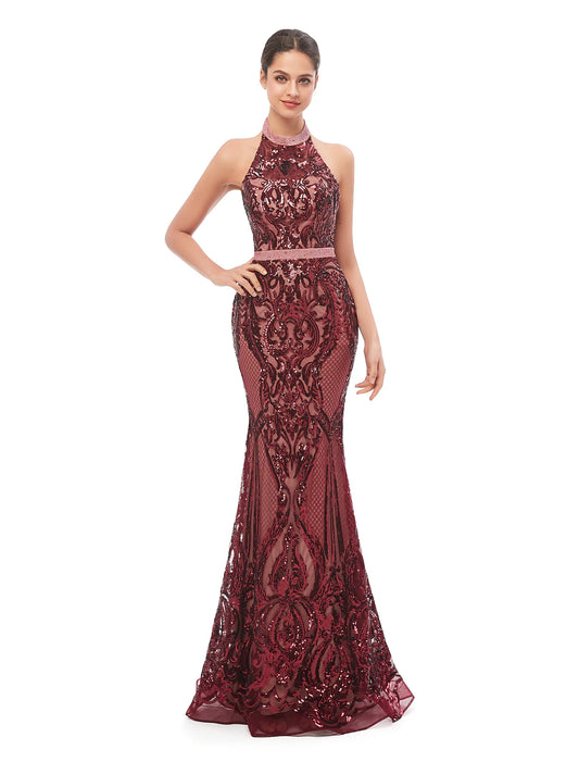 wholesale  Mermaid / Trumpet Evening Gown Beautiful Back Dress Prom Floor Length Sleeveless Halter Sequined with Sequin