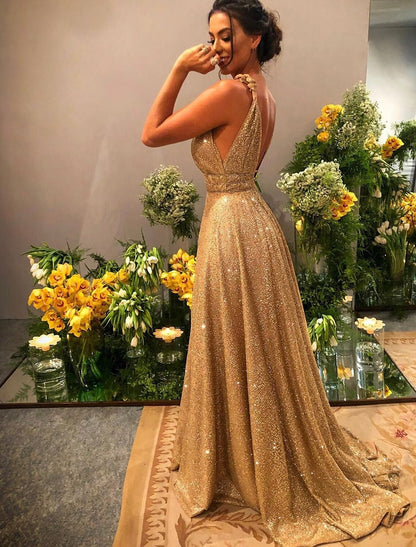 Wholesale A-Line Prom Dresses Glittering Dress Evening Party Sweep / Brush Train Sleeveless Spaghetti Strap Stretch Satin Backless with Rhinestone