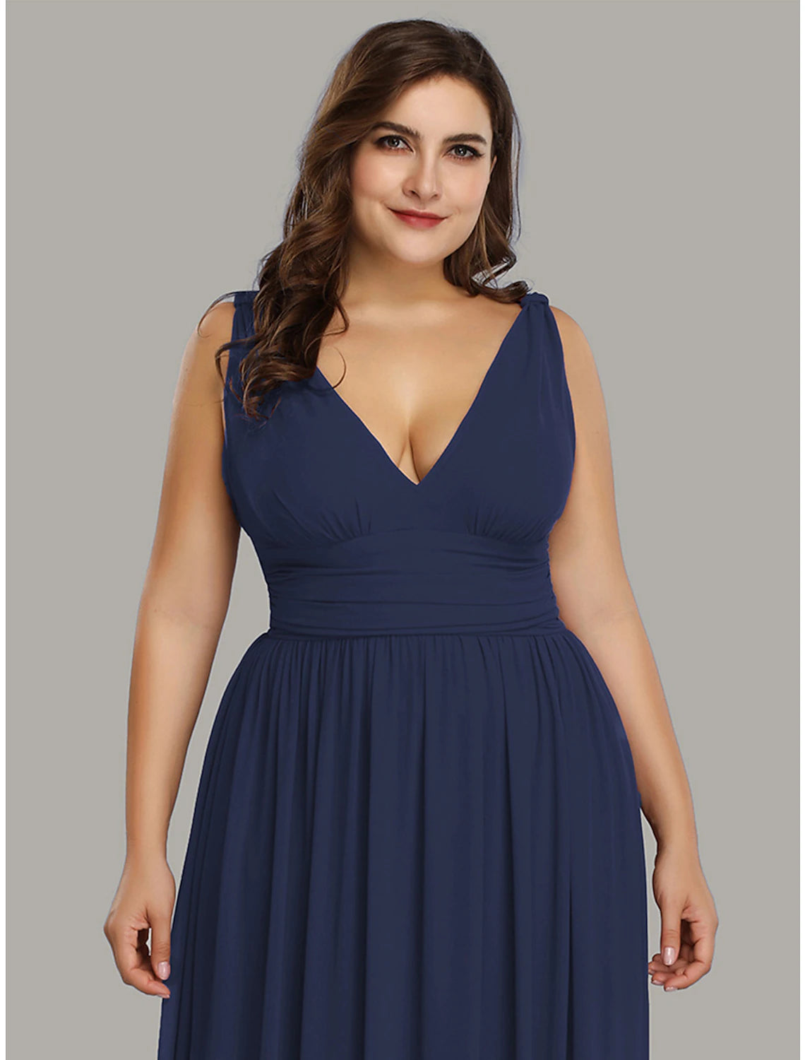 Wholesale A-Line Plus Size Wedding Guest Formal Evening Dress V Neck V