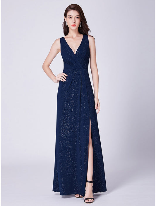 wholesale  A-Line Elegant Formal Evening Dress V Neck Sleeveless Floor Length Cotton Blend with Draping