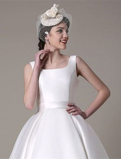 wholesale  A-Line Cocktail Dresses Party Dress Wedding Guest Knee Length Sleeveless Square Neck Satin with Pleats