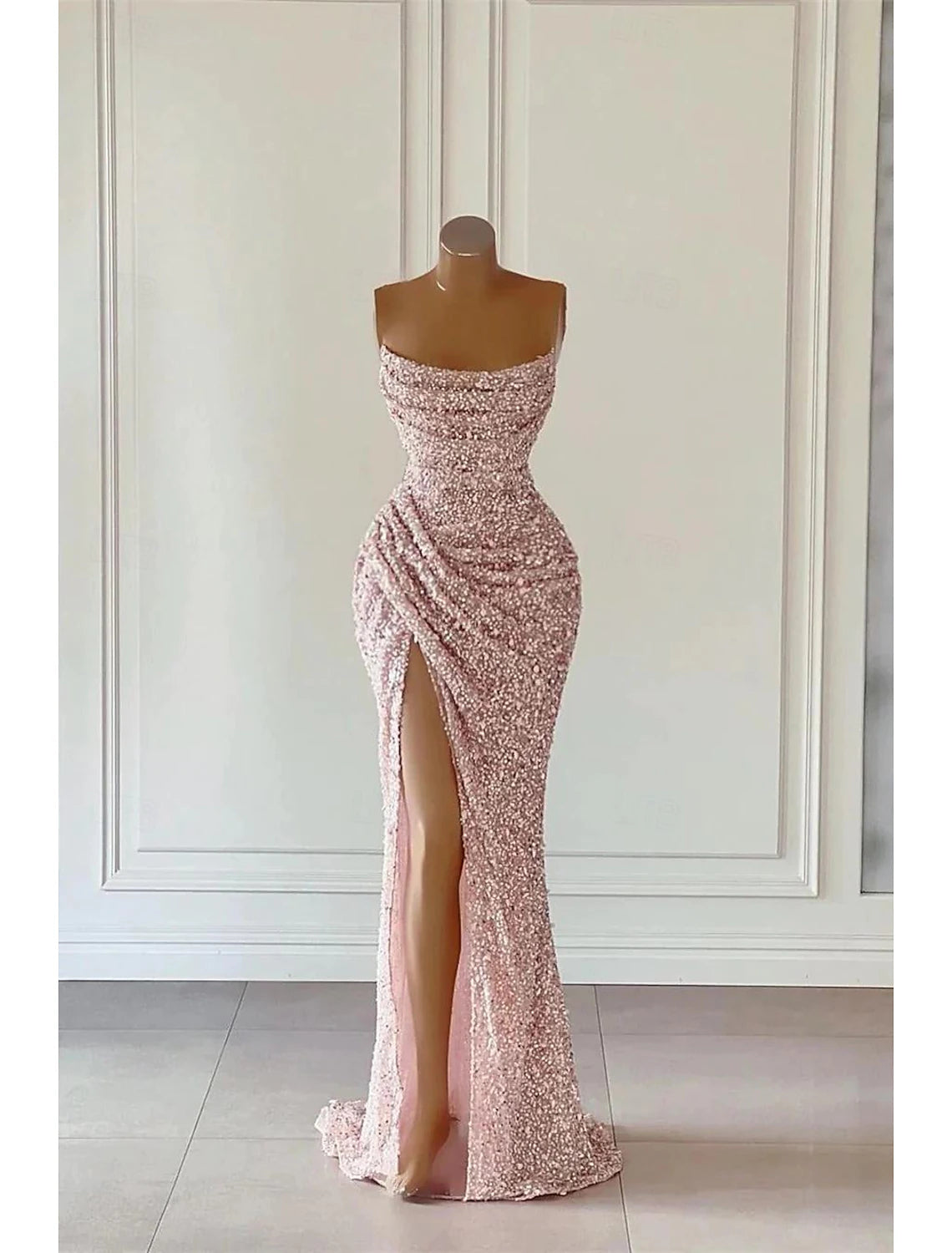 Wholesa Sheath / Column Prom Dresses Elegant Dress Formal Prom Floor Length Sleeveless Strapless Sequined with Glitter Sequin