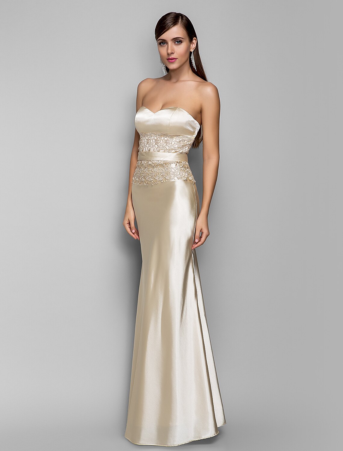 Wholesa Mermaid / Trumpet Evening Gown Open Back Dress Wedding Guest Cocktail Party Floor Length Sleeveless Sweetheart Stretch Satin with Appliques