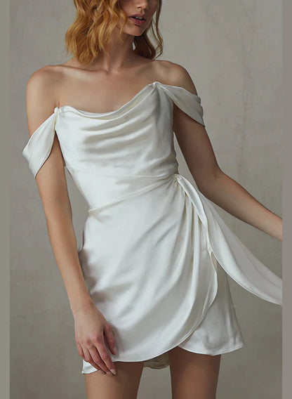 Wholesale Sheath Off-The-Shoulder Short Mini Silk Like Satin Wedding Dresses