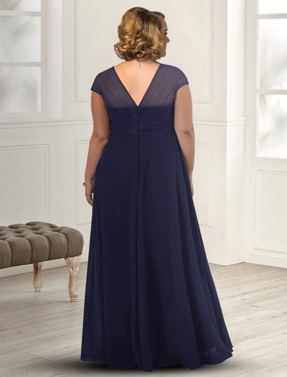 wholesale  Sheath / Column Mother of the Bride Dress Plus Size Elegant V Neck Floor Length Chiffon Sleeveless with Beading Crystal Brooc