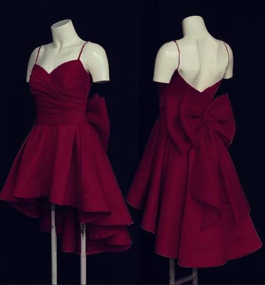 Aimishang Lovely A Line Spaghetti Straps Sleeveless High Low Birthday Party Dress Cute Homecoming Dress with Bow