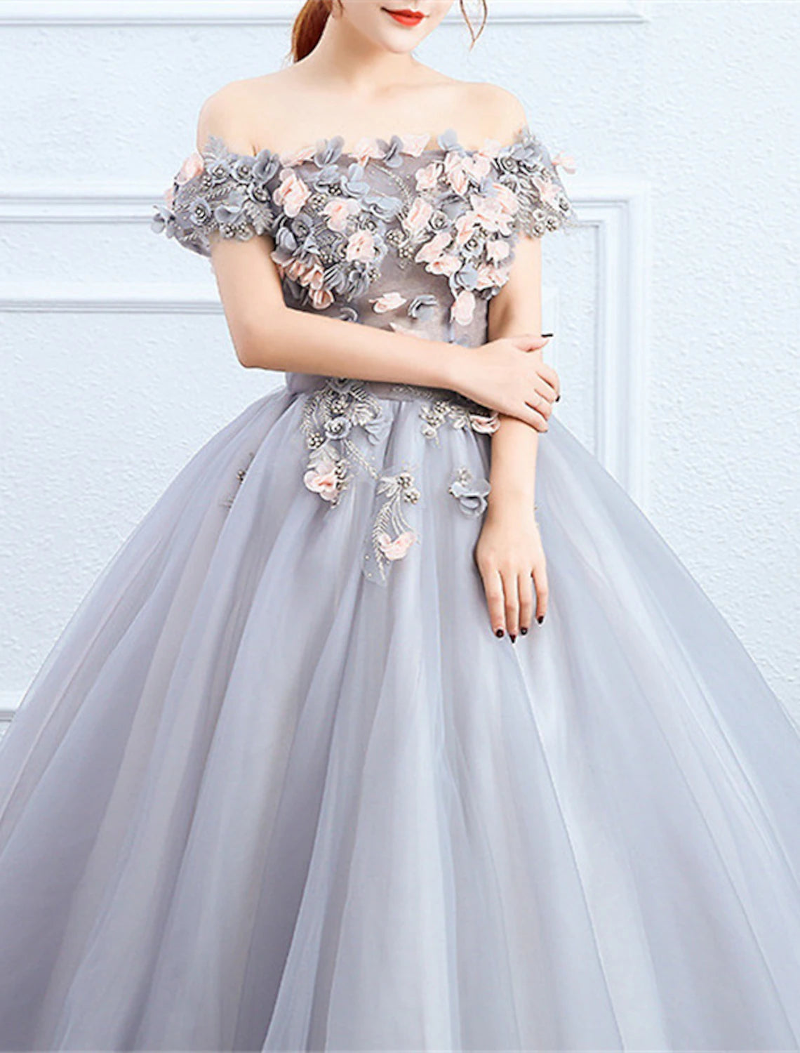 Wholesa Ball Gown Quinceanera Dresses Princess Dress Performance Sweet 16 Floor Length Short Sleeve Off Shoulder Polyester with Appliques