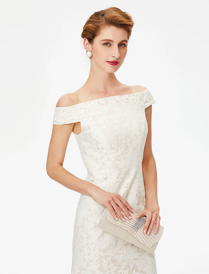 Wholesa Sheath / Column Mother of the Bride Dress Elegant Off Shoulder Floor Length Lace Short Sleeve No with Lace