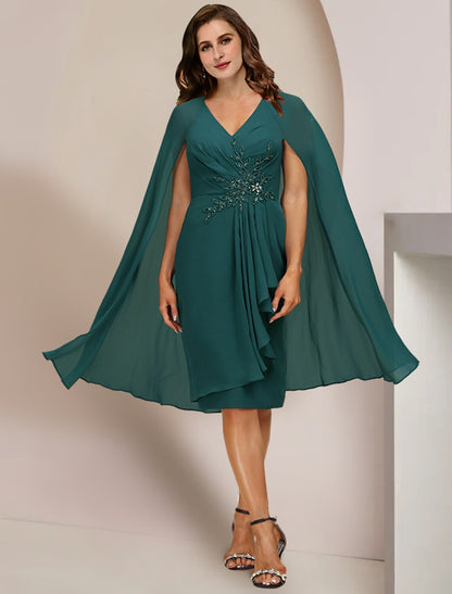 wholesale  Plus Size Curve Mother of the Bride Dress Wedding Guest Vintage Elegant V Neck Knee Length Chiffon Sleeveless with Pleats Crystals Beading