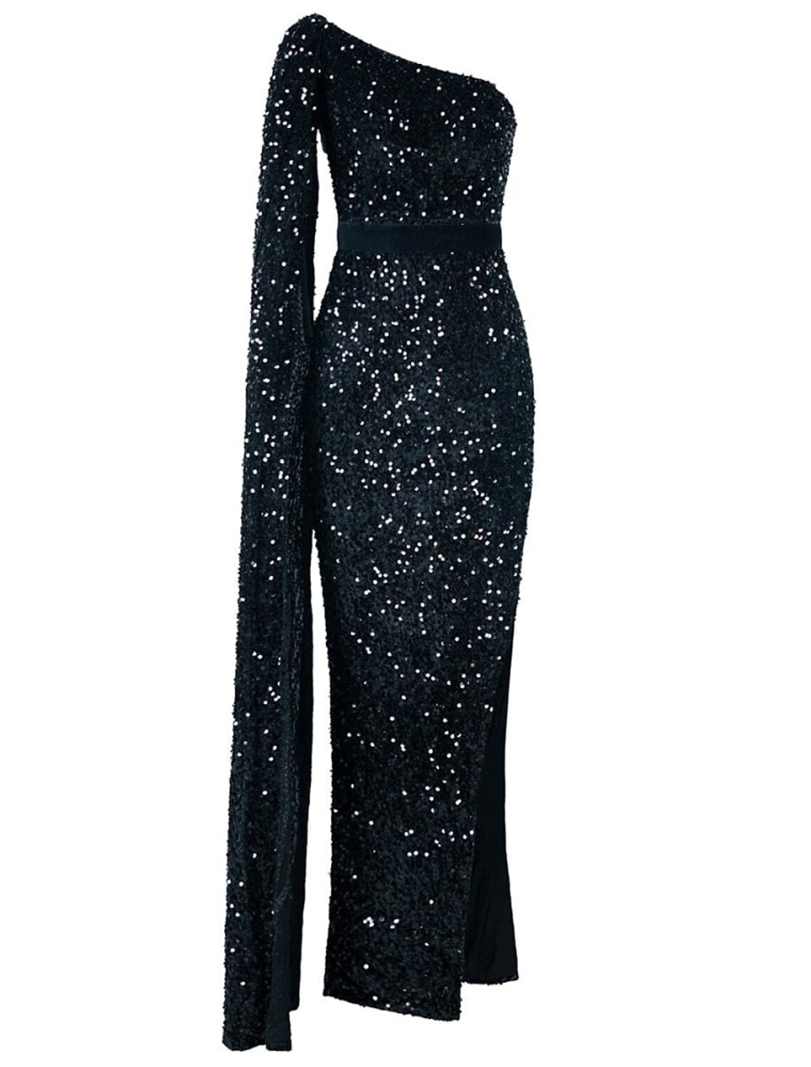 Wholesa  Mermaid / Trumpet Evening Gown Black Elegant Dress Formal Ankle Length Sleeveless One Shoulder Sequined with Glitter Slit