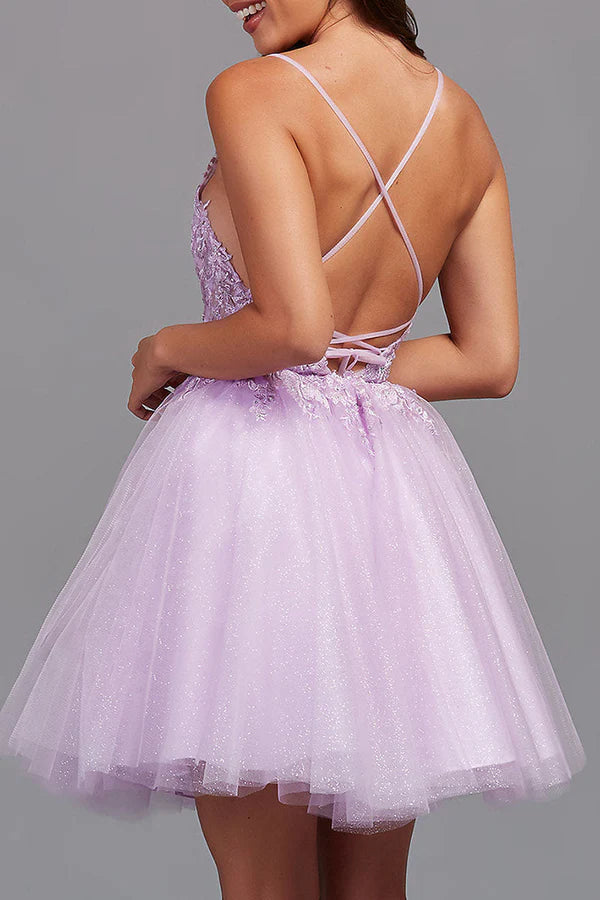 Wholesale Elegant A-Line Graduation Dresses Backless Tulle Appliqued Homecoming Dress