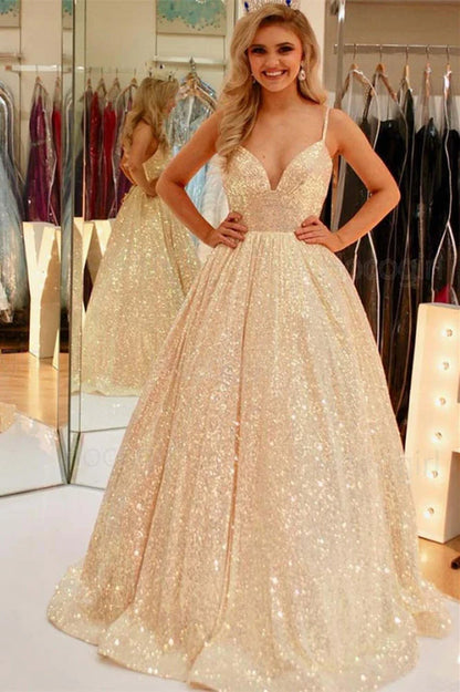 Wholesale Elegant Stunning Pink Sequins A-Line Long Prom Dress