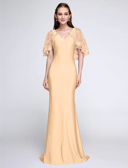 Aimishang Mermaid / Trumpet Bridesmaid Dress V Neck Sleeveless Wrap Included Sweep / Brush Train Jersey with Lace