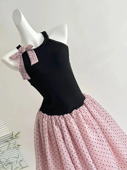 Aimishang Sweet A Line Black And Pink Polka Dot Sleeveless Short Birthday Party Dress Lovely Homecoming Dress