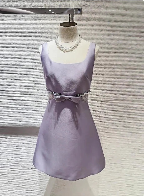 Aimishang Sweet Purple Square Neck Sleeveless Short Homecoming Dress Lovely 16th Birthday Party Dress With Bow