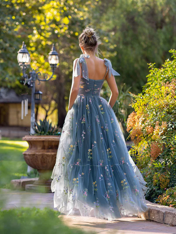 Wholesale Sweetheart Neck Floor Length Tulle Embroidery Floral Prom Dress