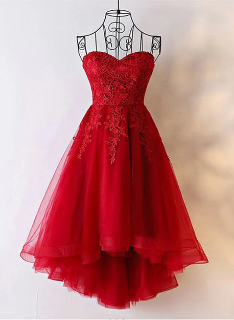 Red Sweetheart Tulle High Low Homecoming Dress Party Dress Off Shoulder Cocktail Dress Wholesale