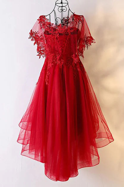 Red Sweetheart Tulle High Low Homecoming Dress Party Dress Off Shoulder Cocktail Dress Wholesale