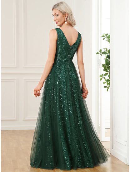 Wholesale A-Line Prom Dresses Elegant Dress Party Wear Floor Length Sleeveless V Neck Sequined V Back with Sequin